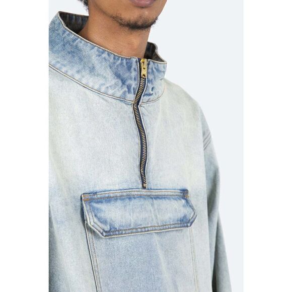 MNML men denim half zip pullover jacket with kangaroo pocket size XS - Picture 2 of 6